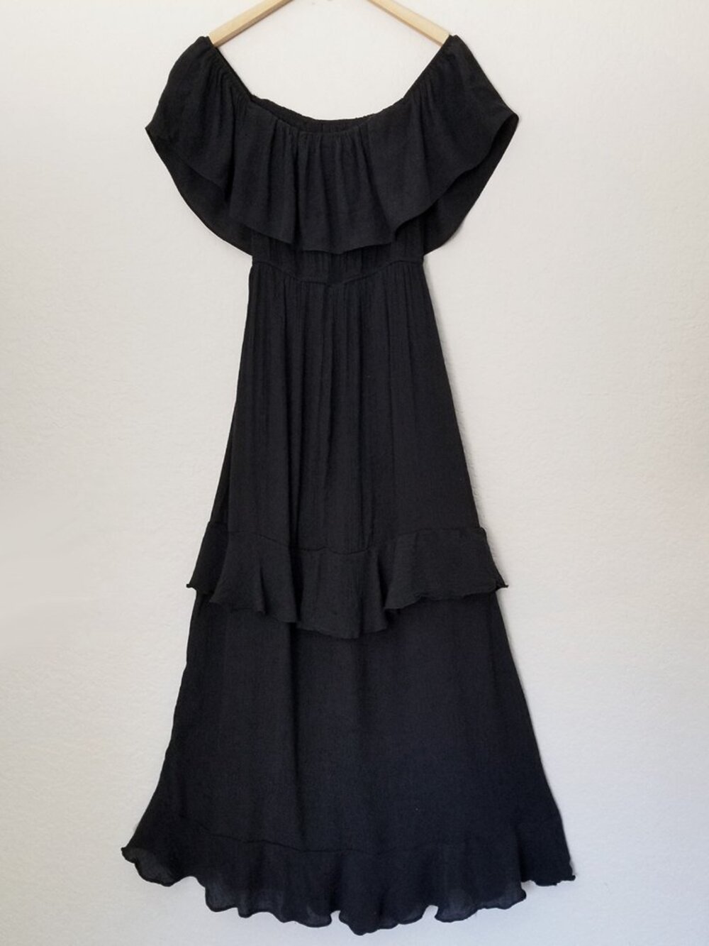 T By Talia Black Off Shoulder Ruffle Slits Long Maxi Dress M Gauze Summer Fairy - Picture 3 of 13